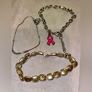 Bundle of 3 Silver Tone Bracelets.  Sizes Range 7-5"-8.5"